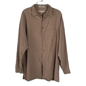 Perry Ellis Silk Blend Long Sleeve Button Down Tan/Beige Shirt Size XL